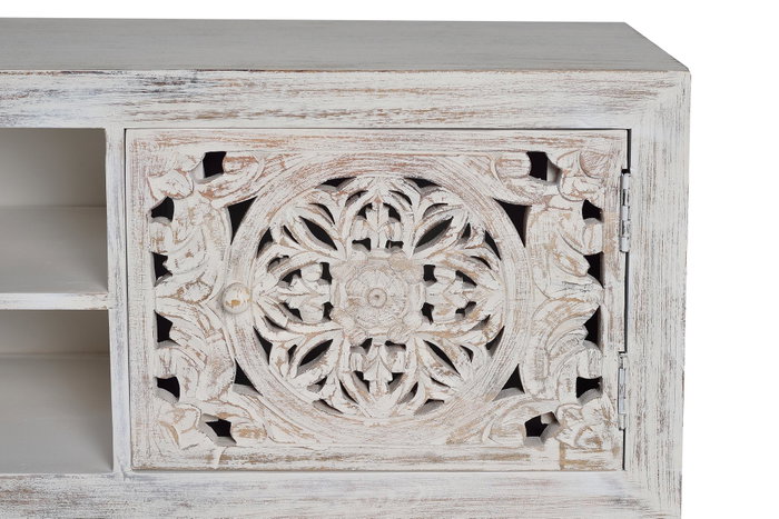 GINER Y COLOMER Meuble TV en bois de manguier sculpté et métal blanc